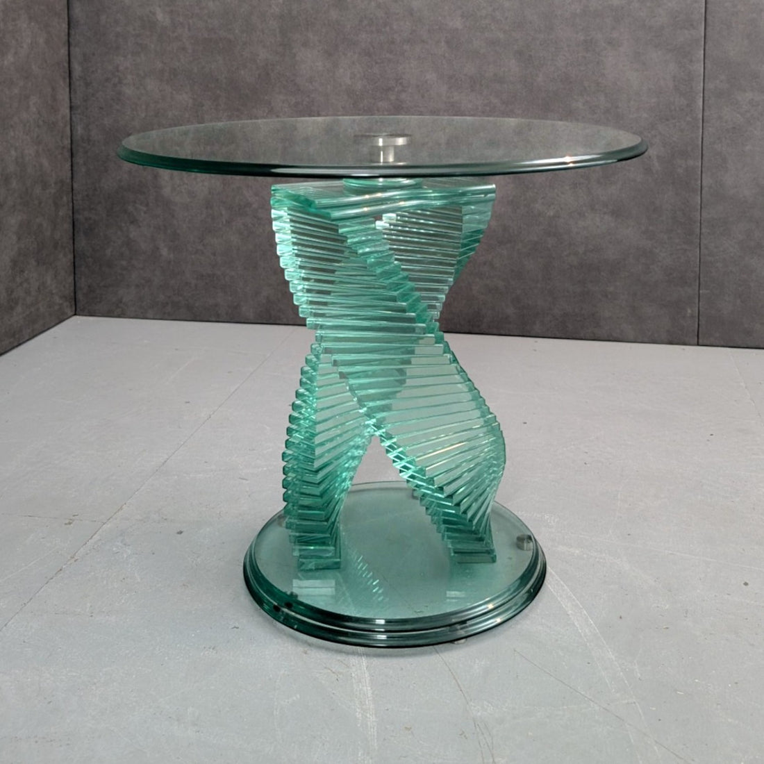 Vintage Double Helix Glass Side Table in the Danny Lane Style c.1980