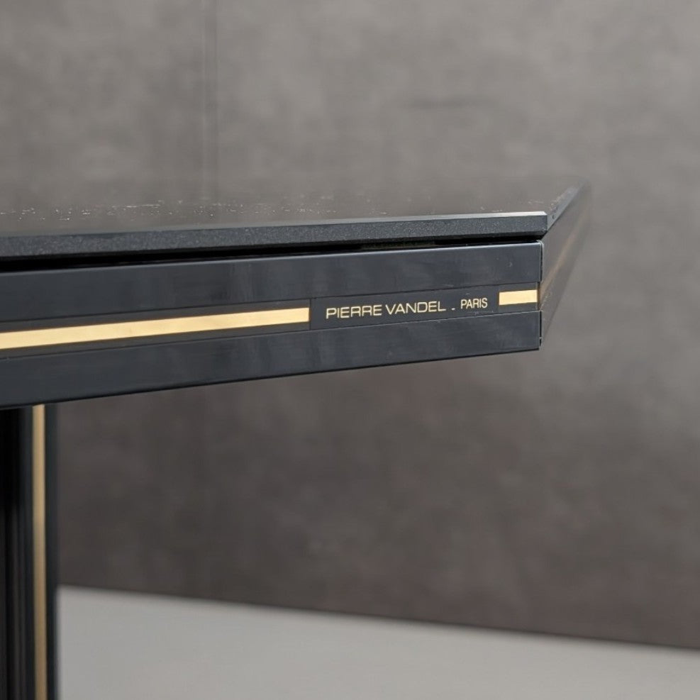 Pierre Vandel Octagonal Dining Table in Black Glass and Aluminium c.1980