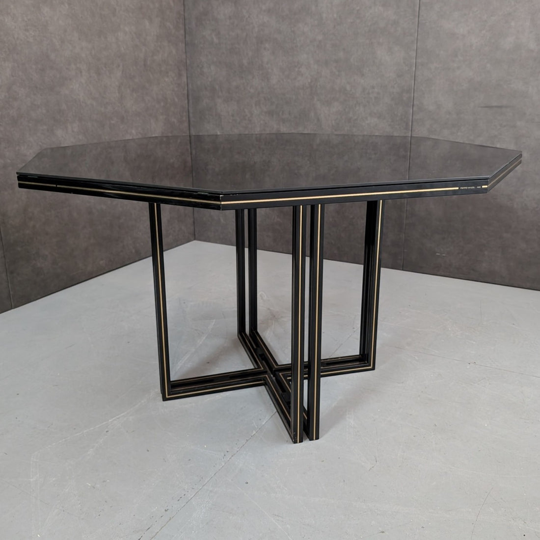 Pierre Vandel Octagonal Dining Table in Black Glass and Aluminium c.1980