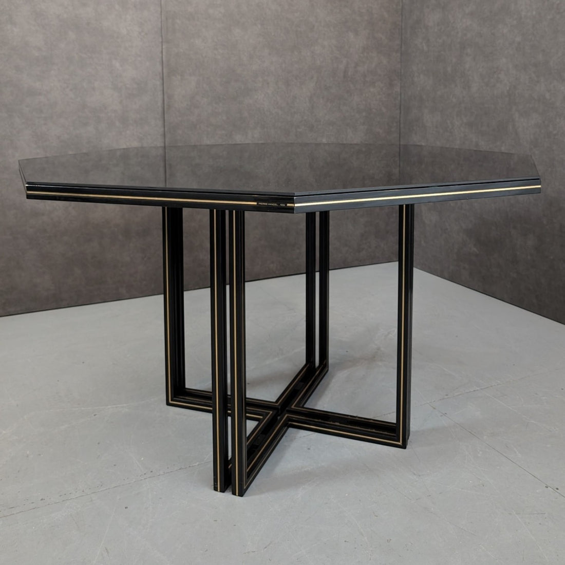 Pierre Vandel Octagonal Dining Table in Black Glass and Aluminium c.1980