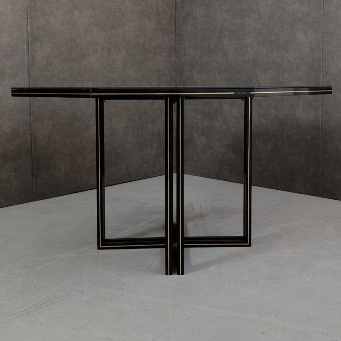 Pierre Vandel Octagonal Dining Table in Black Glass and Aluminium c.1980