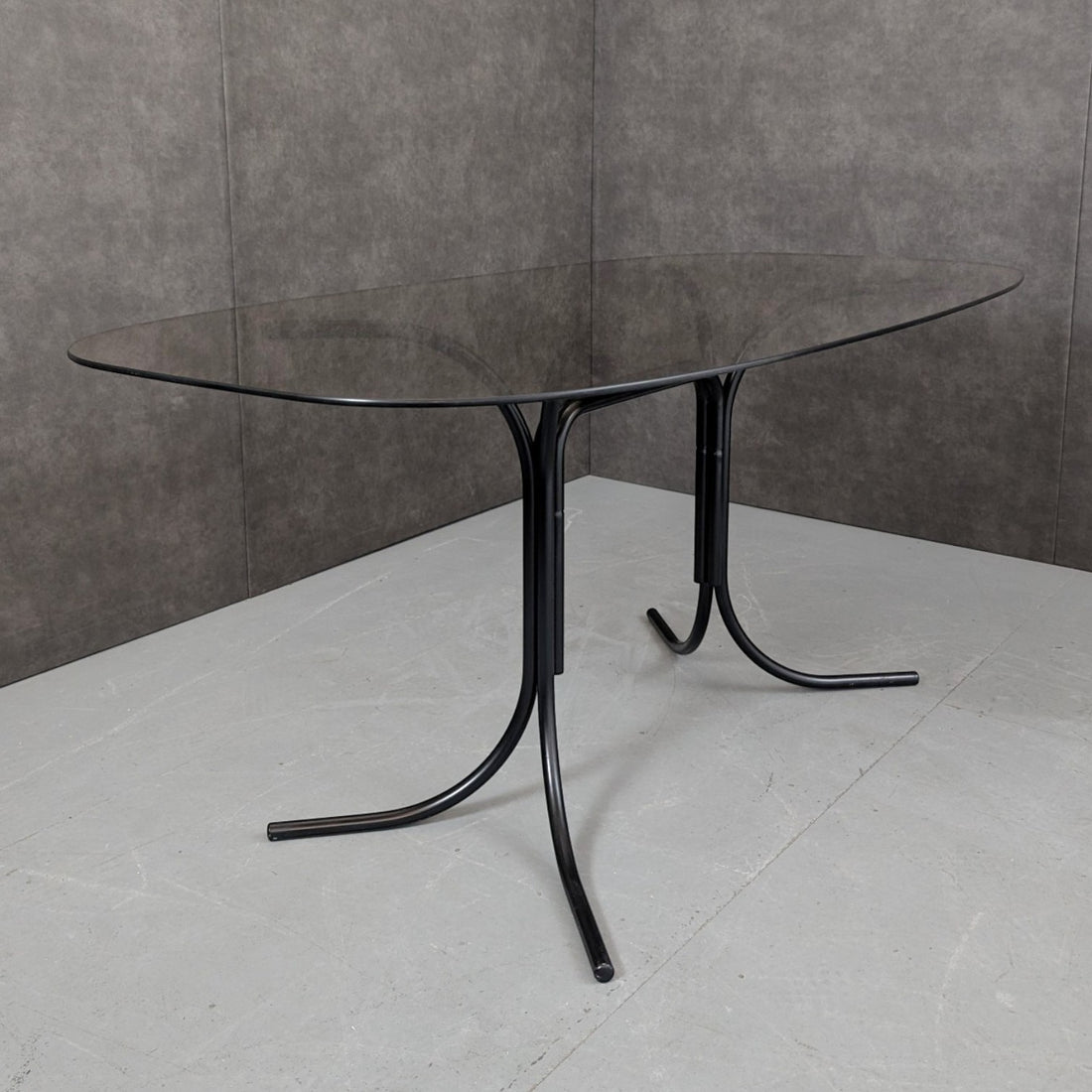 Italian Black Metal and Smoked Glass Dining Table with Cesca Chairs c.1970s–1980s