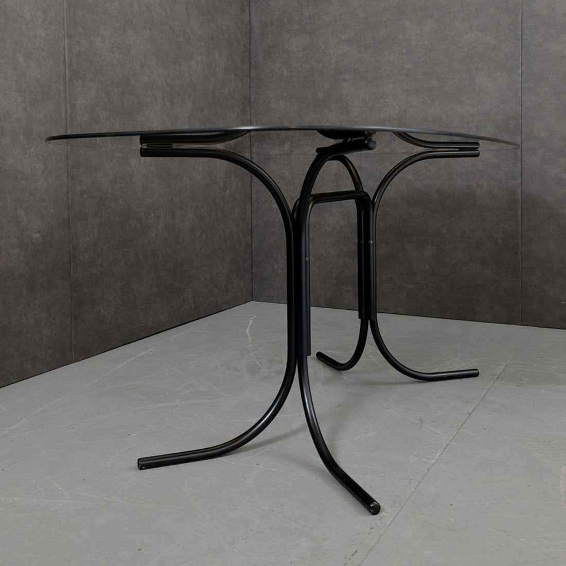 Italian Black Metal and Smoked Glass Dining Table with Cesca Chairs c.1970s–1980s