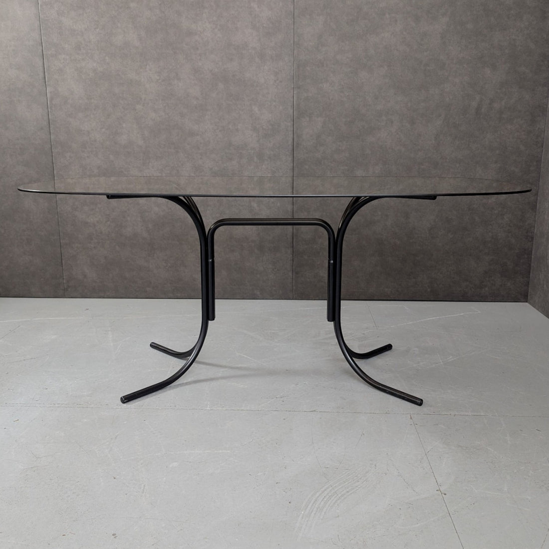 Italian Black Metal and Smoked Glass Dining Table with Cesca Chairs c.1970s–1980s