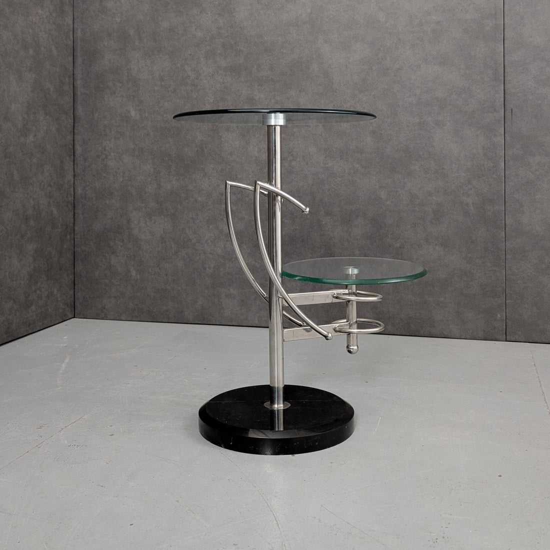 Italian Postmodern Side Table Circa 1980s Chrome, Glass and Black Marble