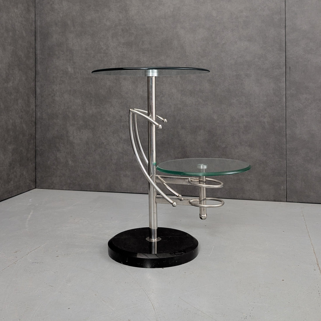 Italian Postmodern Side Table Circa 1980s Chrome, Glass and Black Marble