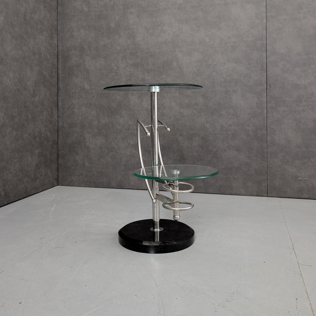 Italian Postmodern Side Table Circa 1980s Chrome, Glass and Black Marble
