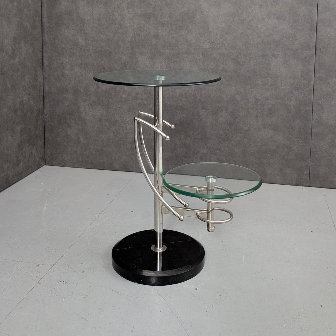 Italian Postmodern Side Table Circa 1980s Chrome, Glass and Black Marble