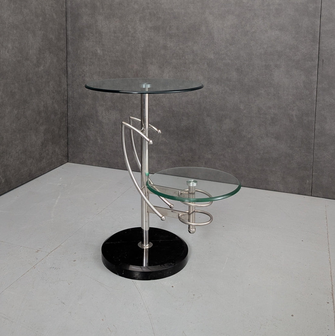 Italian Postmodern Side Table Circa 1980s Chrome, Glass and Black Marble