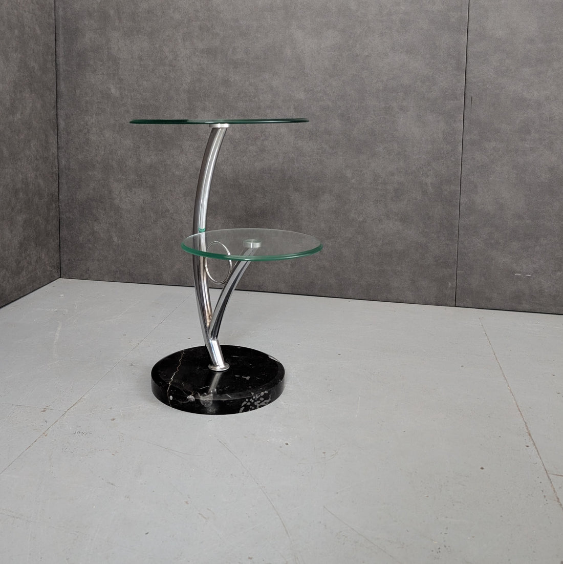 Italian Postmodern Side Table Circa 1980s Chrome, Glass and Black Marquina Marble