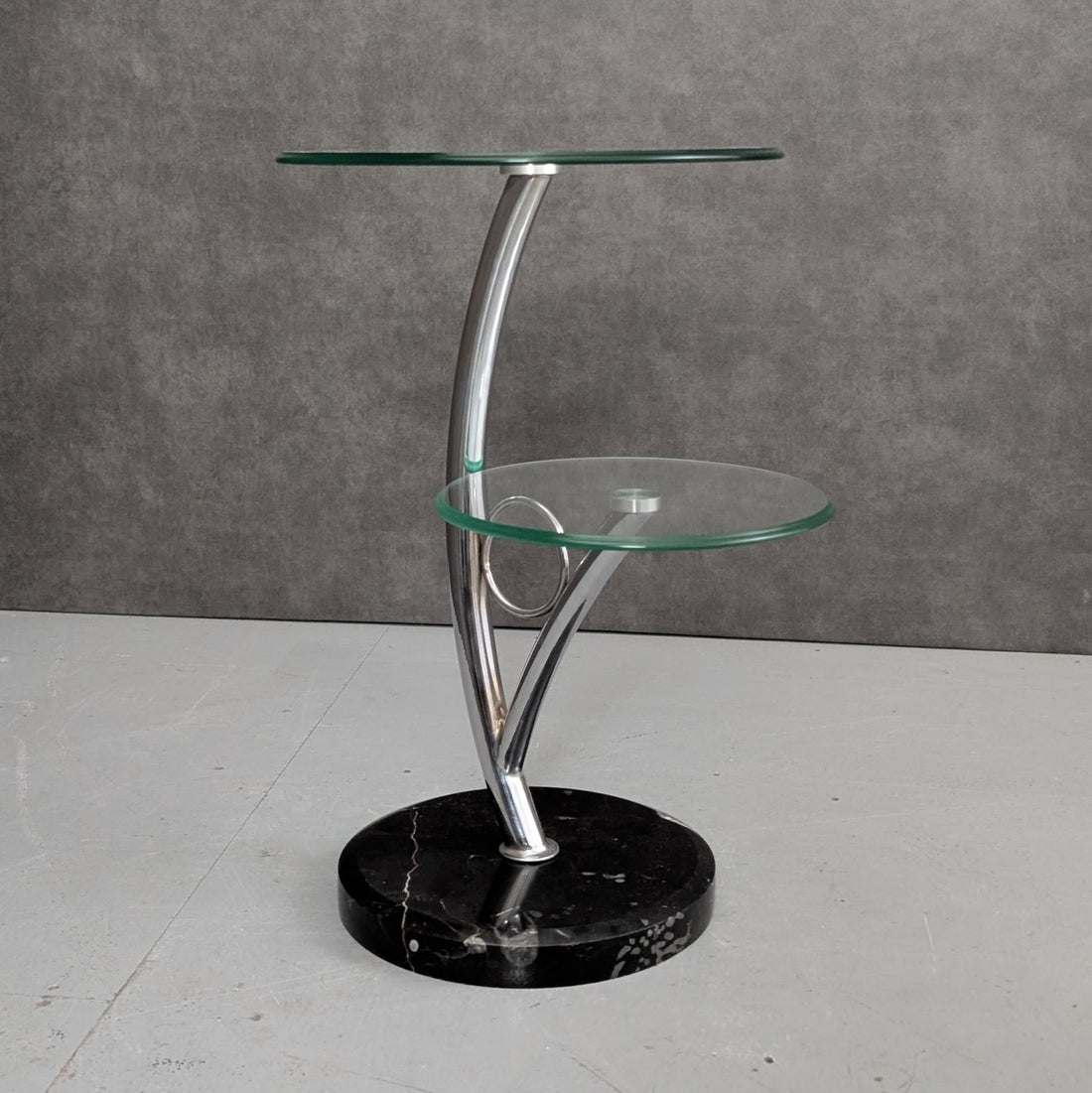Italian Postmodern Side Table Circa 1980s Chrome, Glass and Black Marquina Marble