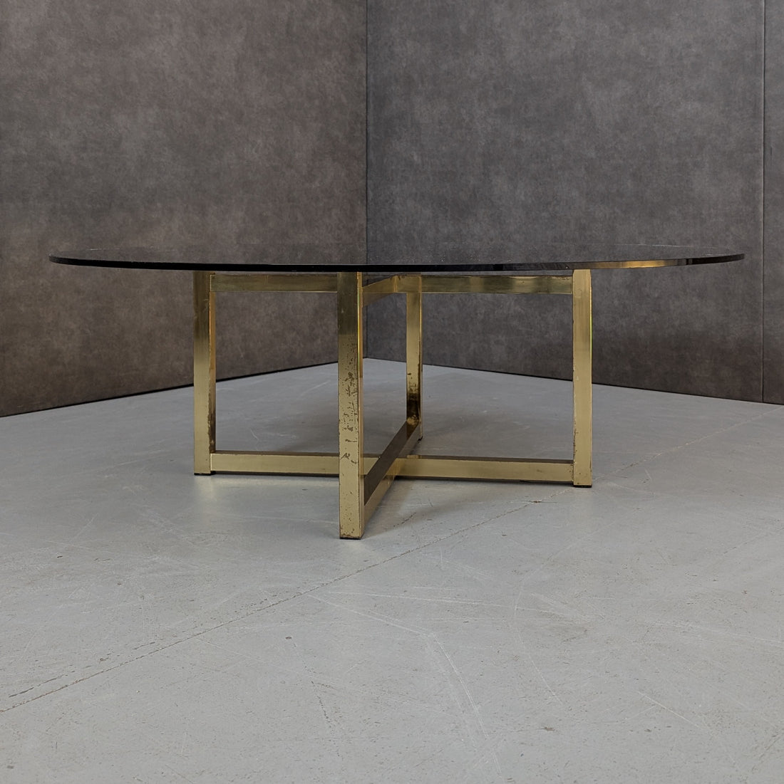 Late 1970s Brass and Smoked Glass Coffee Table in the Manner of Romeo Rega