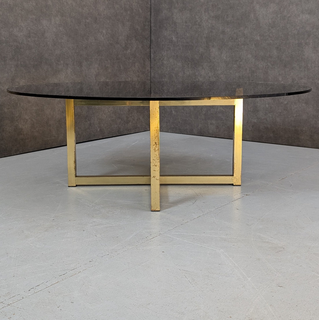 Late 1970s Brass and Smoked Glass Coffee Table in the Manner of Romeo Rega