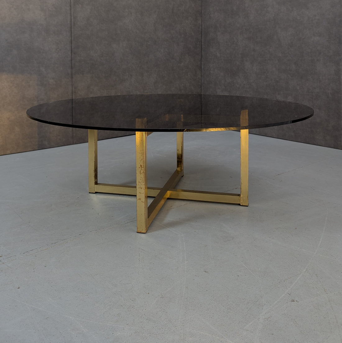 Late 1970s Brass and Smoked Glass Coffee Table in the Manner of Romeo Rega