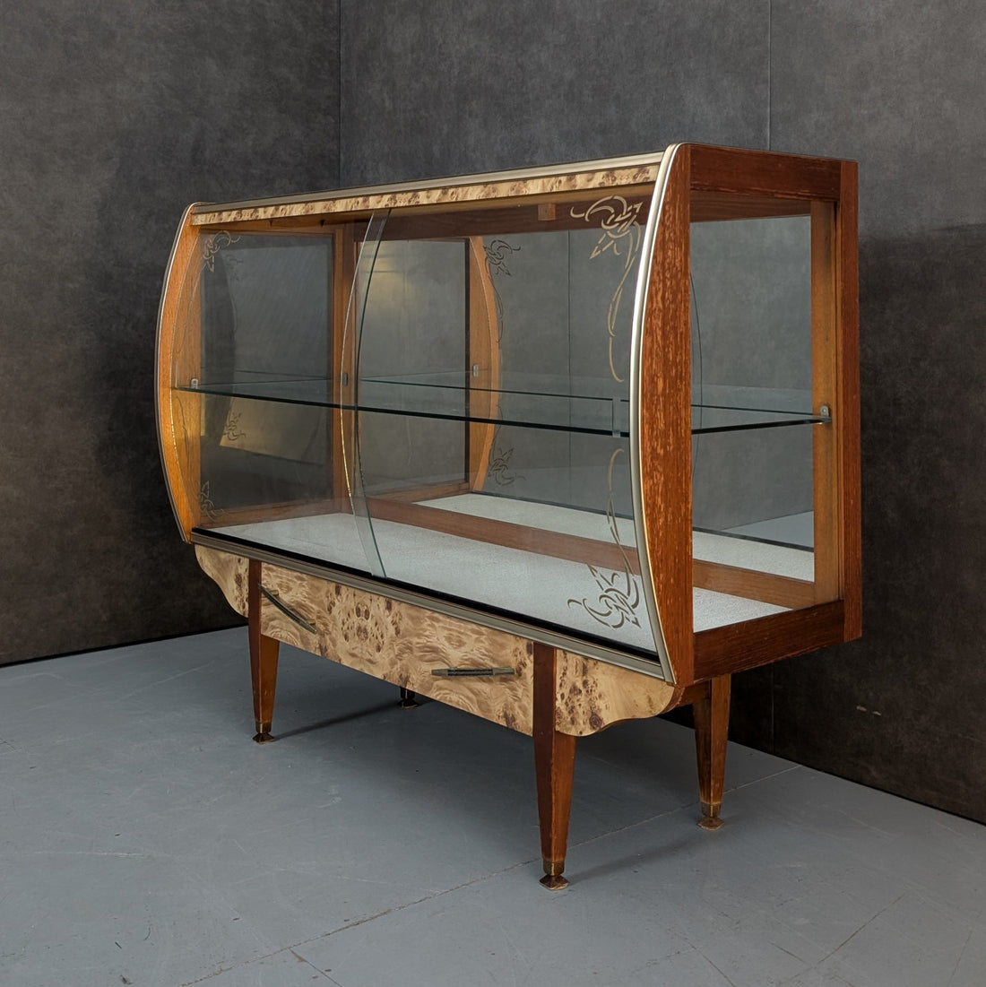 Mid Century Curved Glass Display Cabinet by John Grimes Furniture
