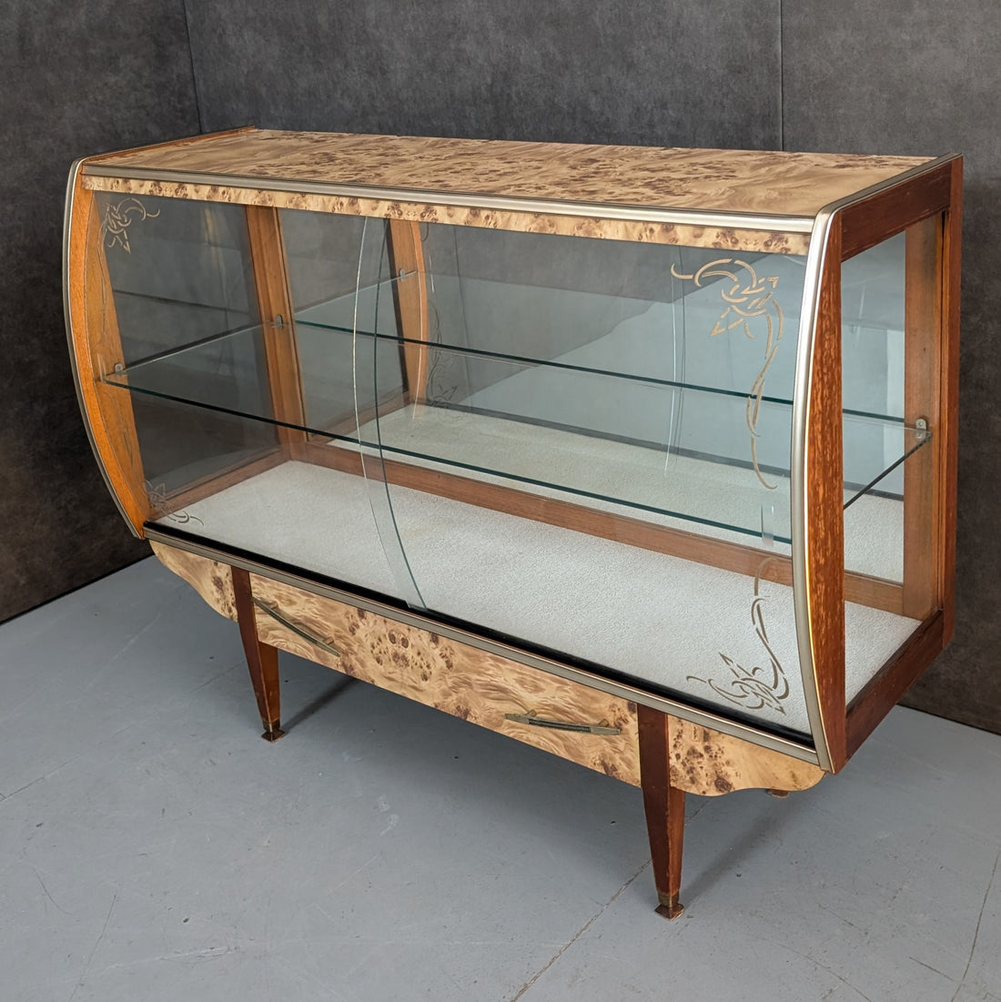 Mid Century Curved Glass Display Cabinet by John Grimes Furniture