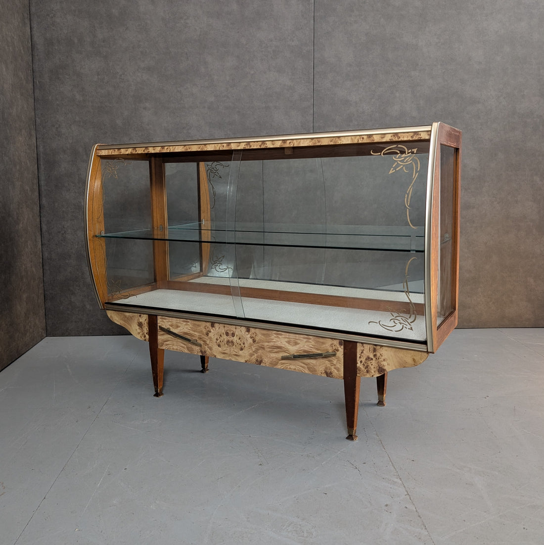 Mid Century Curved Glass Display Cabinet by John Grimes Furniture