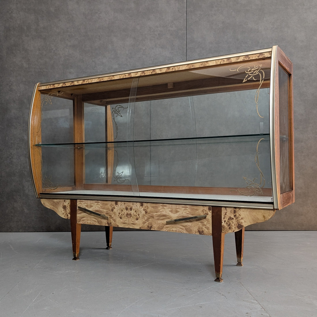 Mid Century Curved Glass Display Cabinet by John Grimes Furniture
