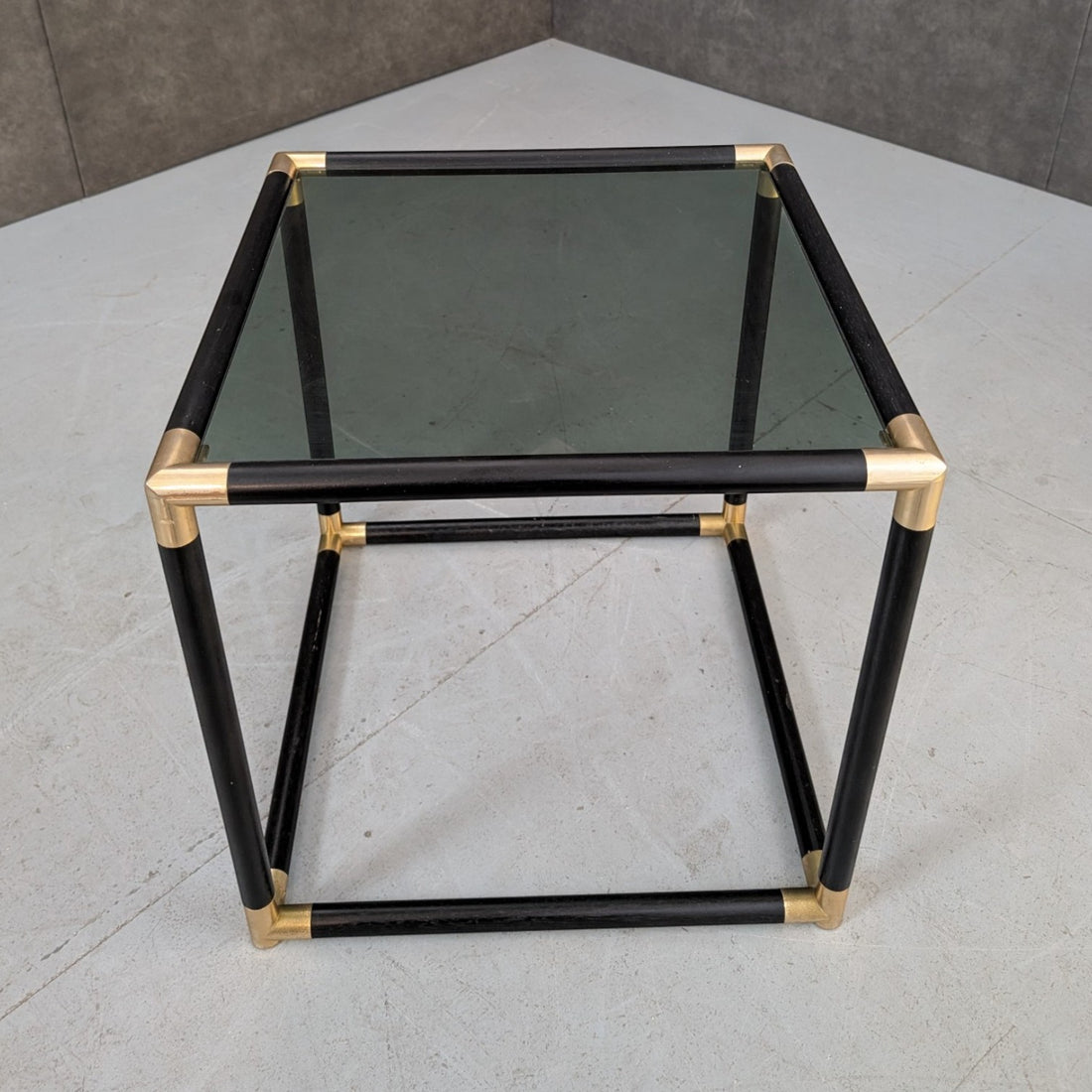 1970s Brass and Black Coffee Table in the Style of Tommaso Barbi