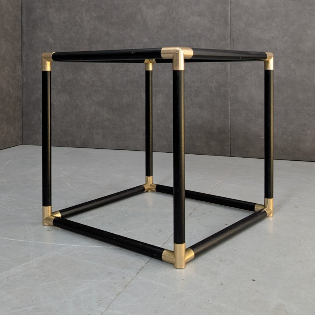 1970s Brass and Black Coffee Table in the Style of Tommaso Barbi