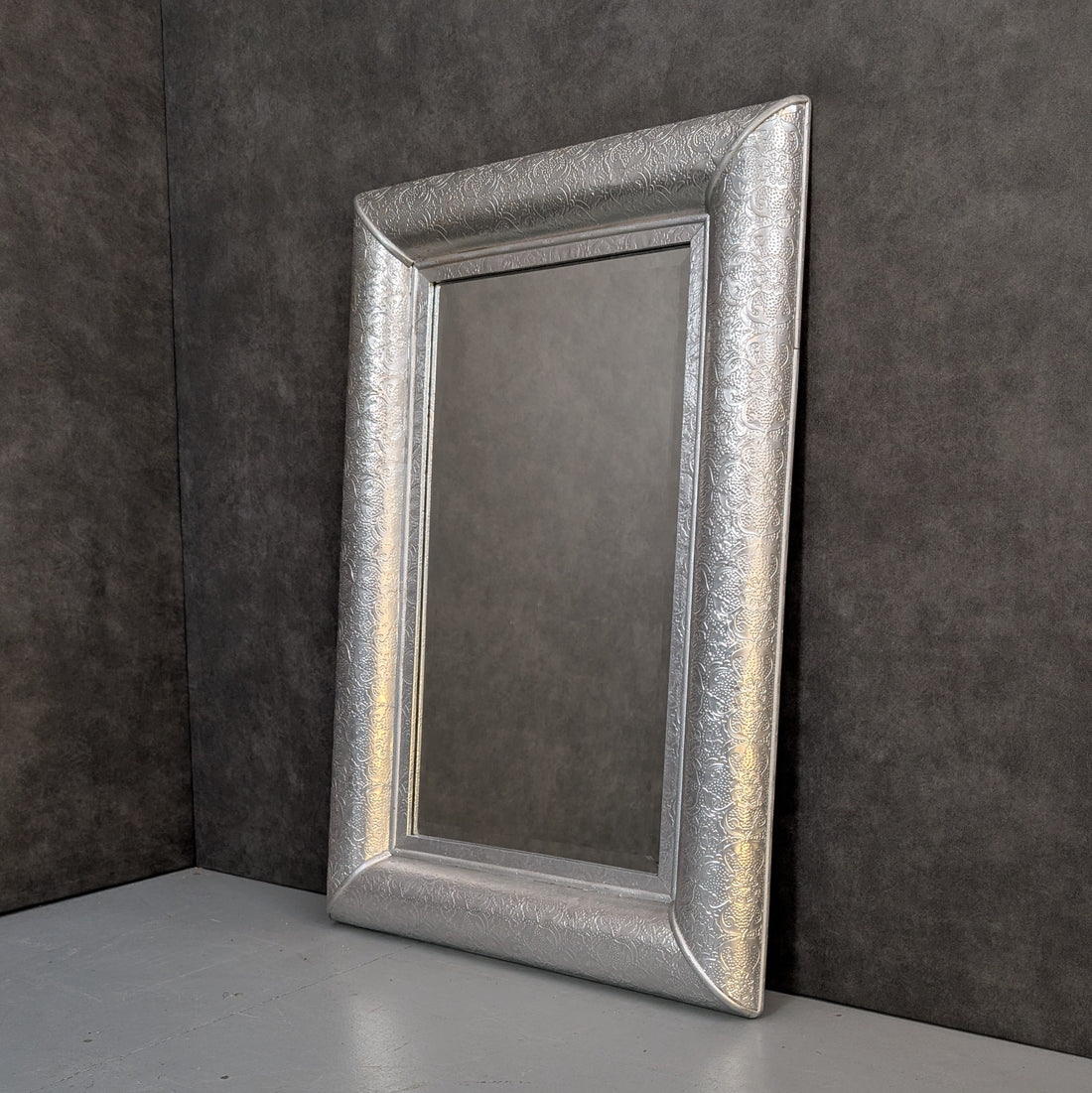 Silvered Embossed Rectangular Wall Mirror in the Style of Chaandhi Kar