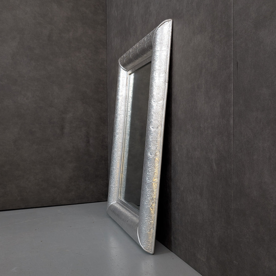 Silvered Embossed Rectangular Wall Mirror in the Style of Chaandhi Kar