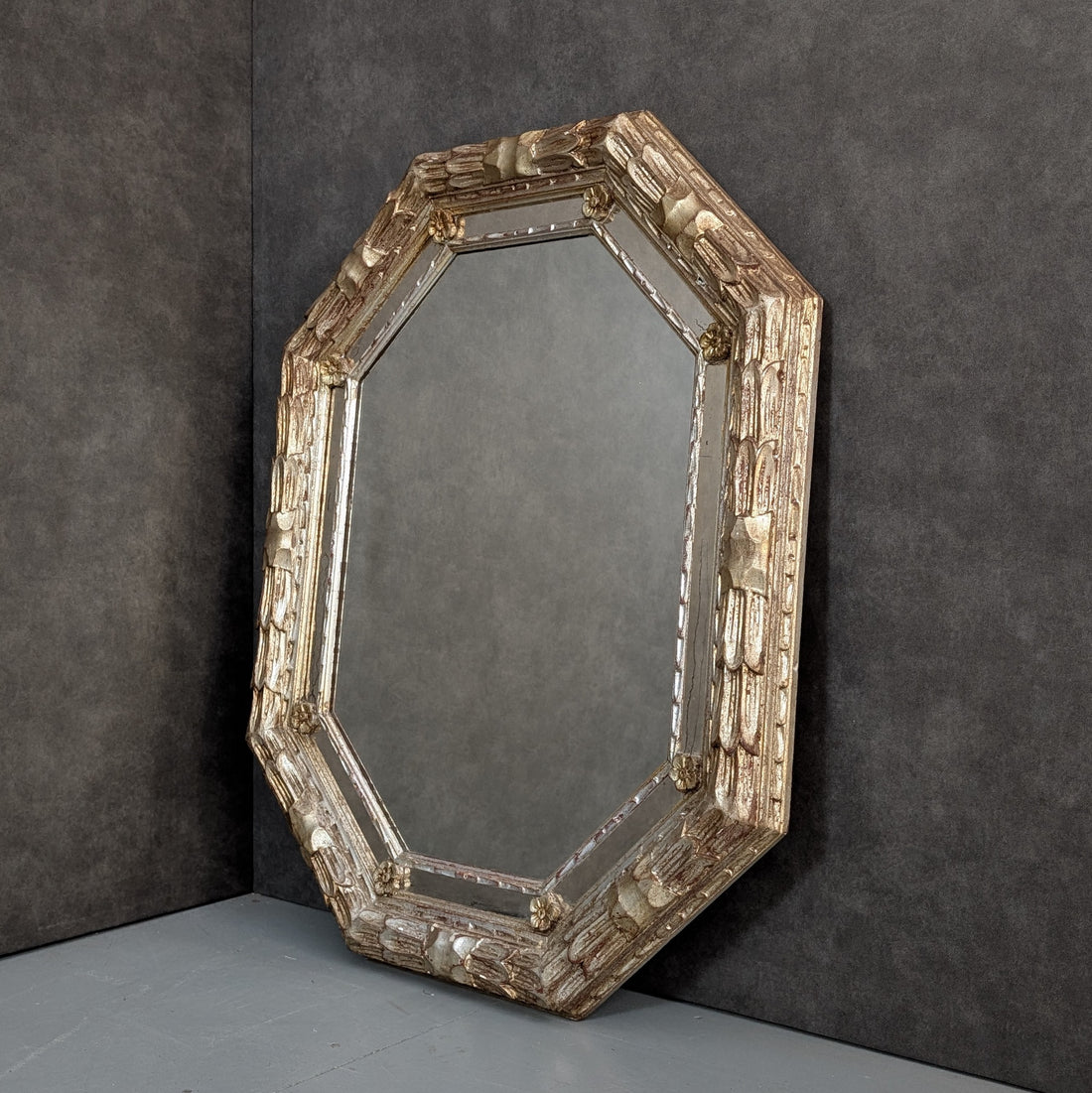 Vintage Octagonal Giltwood Mirror with Églomisé Style Border