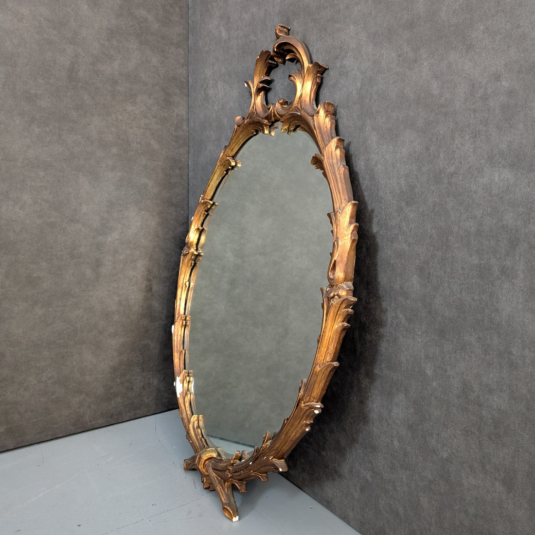 Florentine Style Hollywood Regency Gilt Oval Wall Mirror