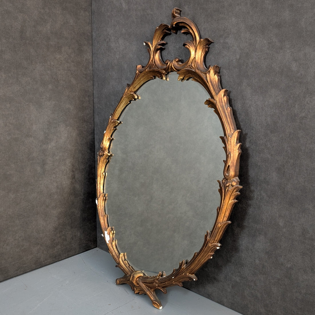 Florentine Style Hollywood Regency Gilt Oval Wall Mirror