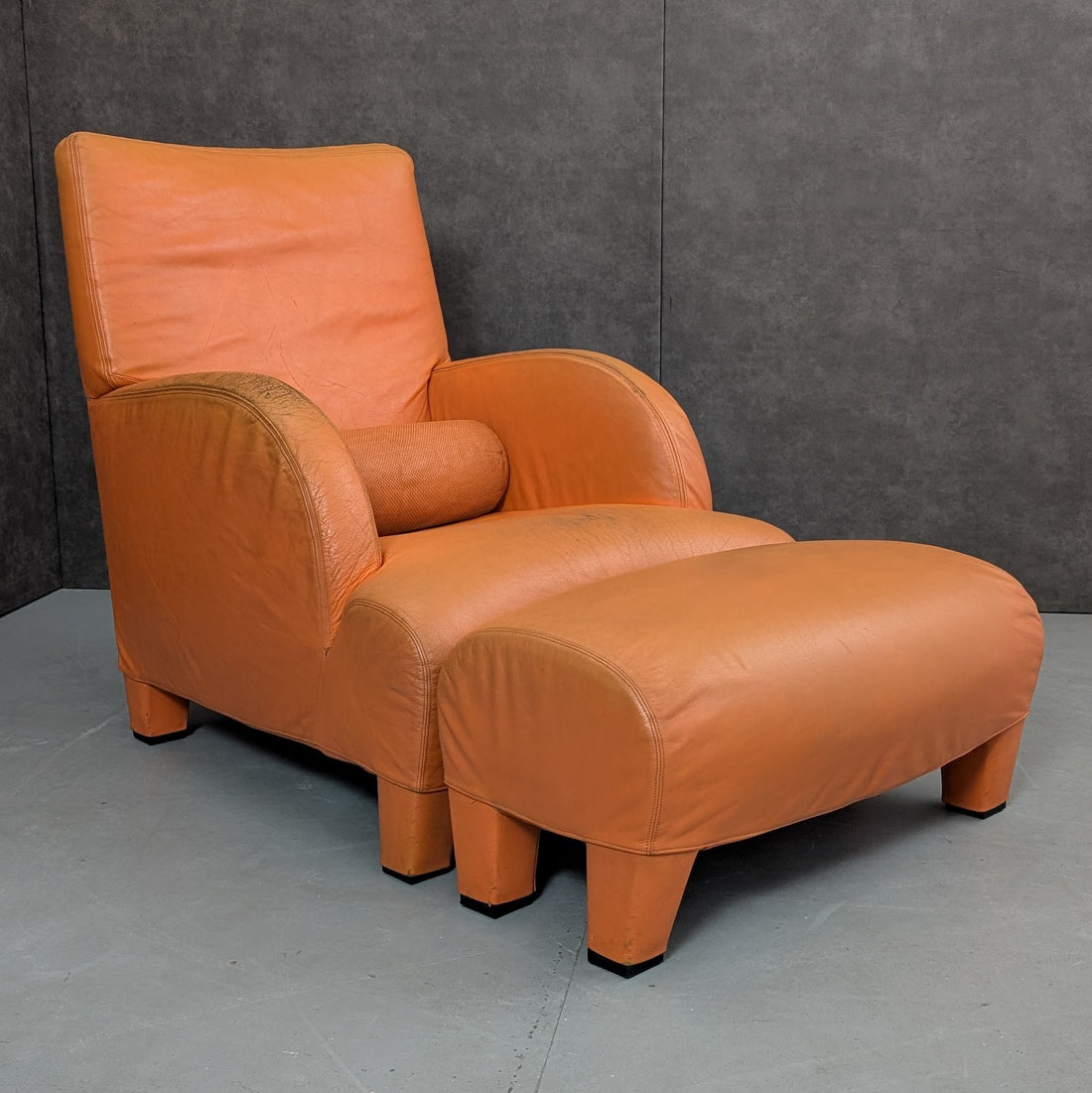 1980s Antonio Citterio for B&B Italia Oriente Leather Lounge Chair and Ottoman