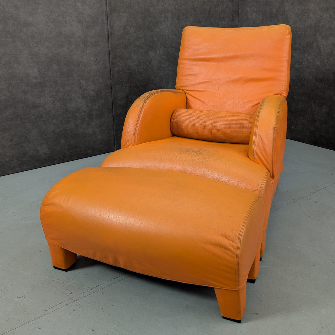 1980s Antonio Citterio for B&B Italia Oriente Leather Lounge Chair and Ottoman