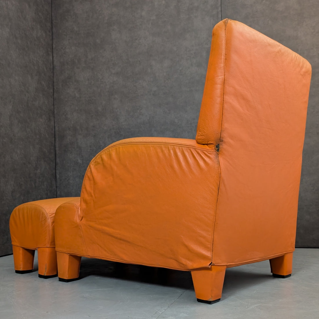 1980s Antonio Citterio for B&B Italia Oriente Leather Lounge Chair and Ottoman