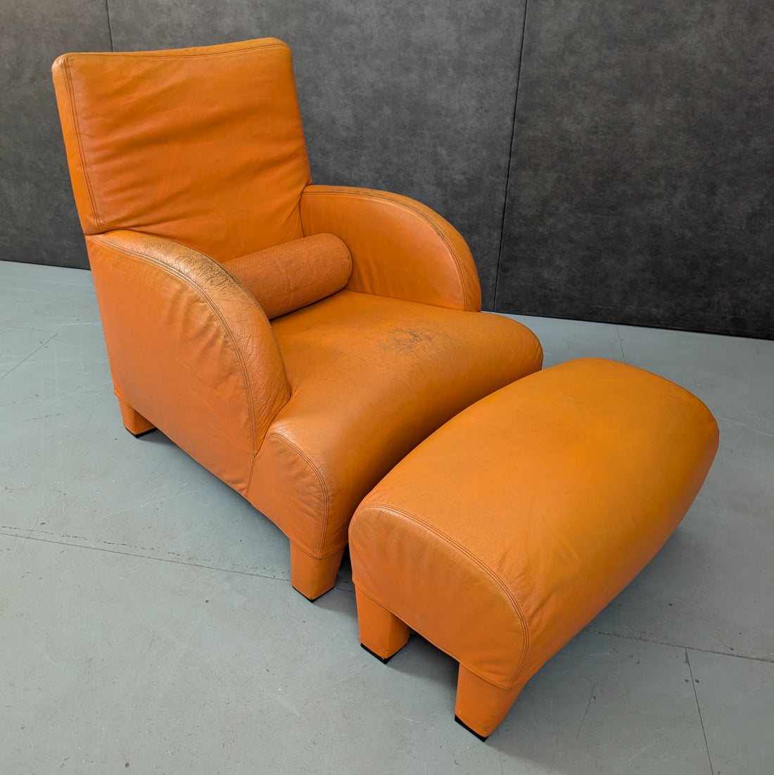 1980s Antonio Citterio for B&B Italia Oriente Leather Lounge Chair and Ottoman