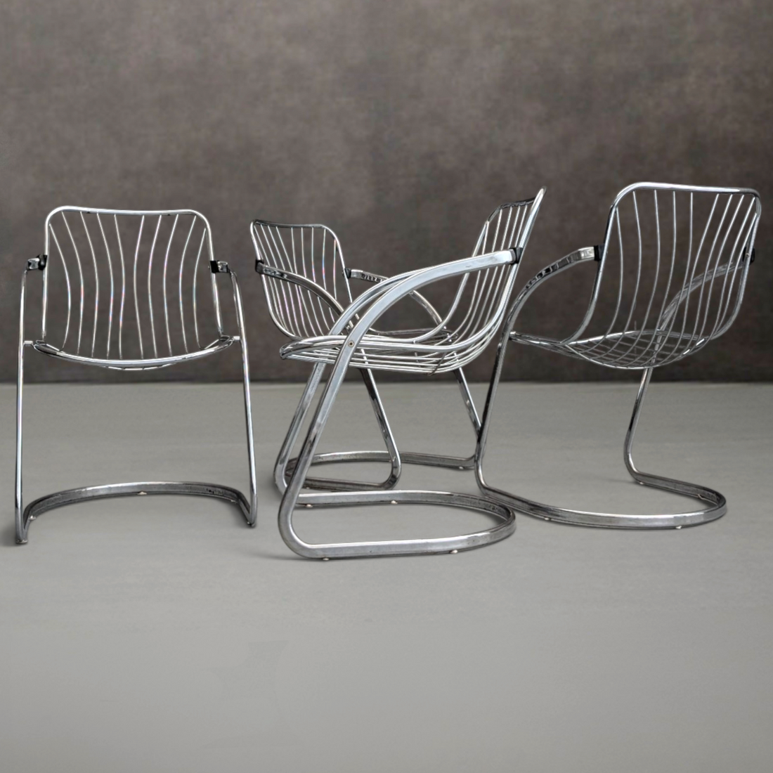 Vintage Chrome Cantilever Gastone Rinaldi Style Chairs