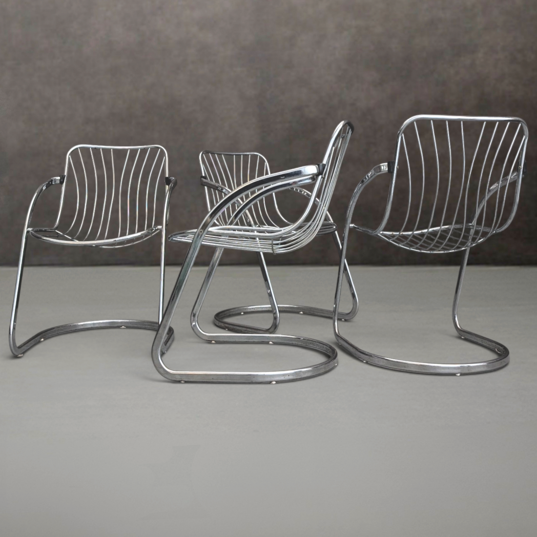 Vintage Chrome Cantilever Gastone Rinaldi Style Chairs