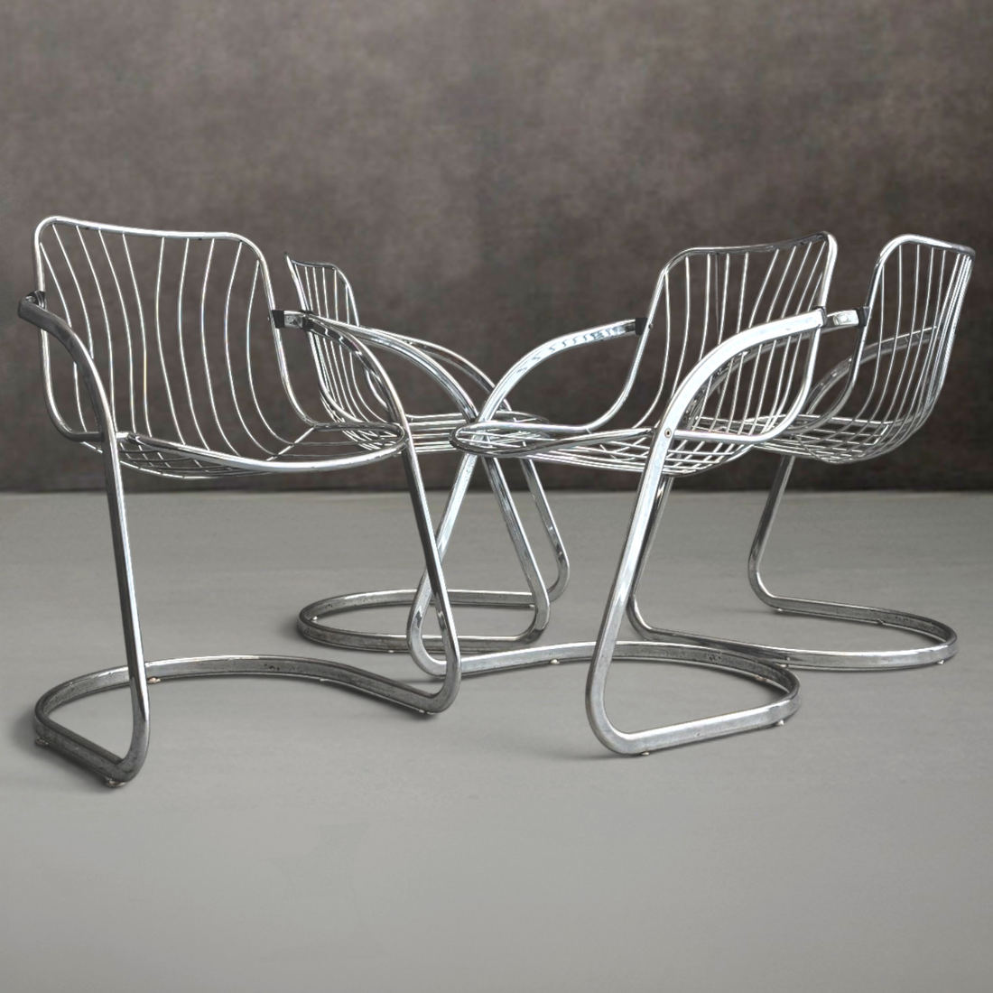 Vintage Chrome Cantilever Gastone Rinaldi Style Chairs