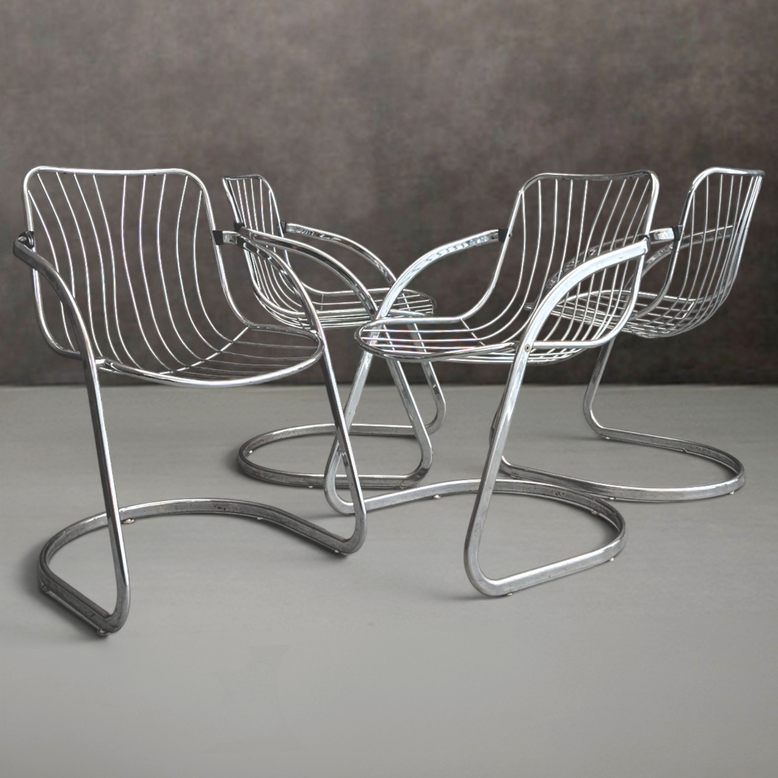 Vintage Chrome Cantilever Gastone Rinaldi Style Chairs