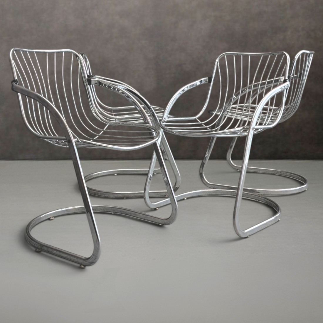 Vintage Chrome Cantilever Gastone Rinaldi Style Chairs