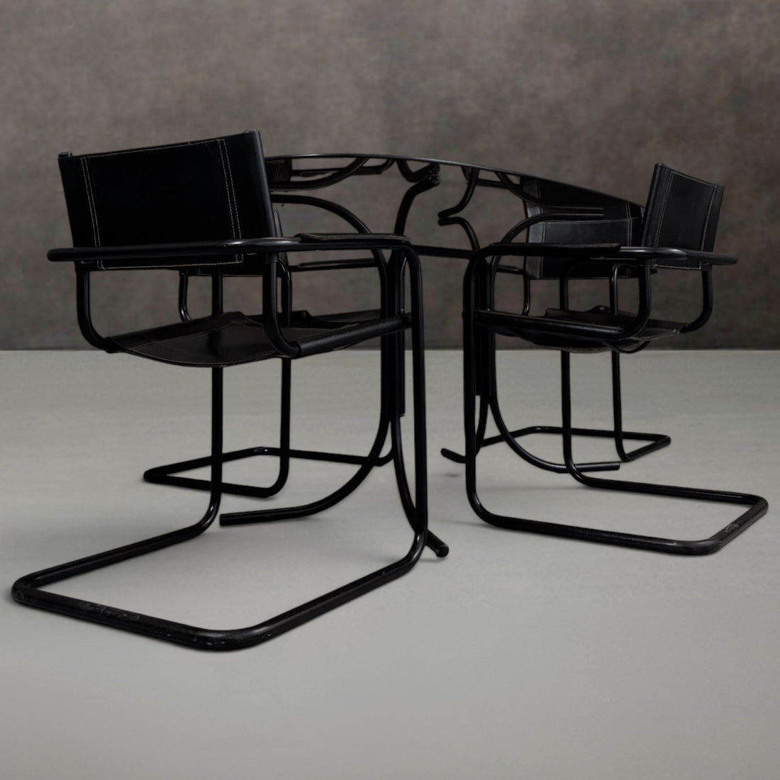 Italian Smoked Glass Dining Table with Matteo Grassi Attributed Chairs Circa 1980