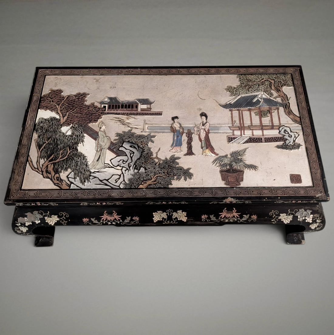 Chinese Silver Leaf and Black Lacquer Low Table Republic Period circa 1920 to 1935