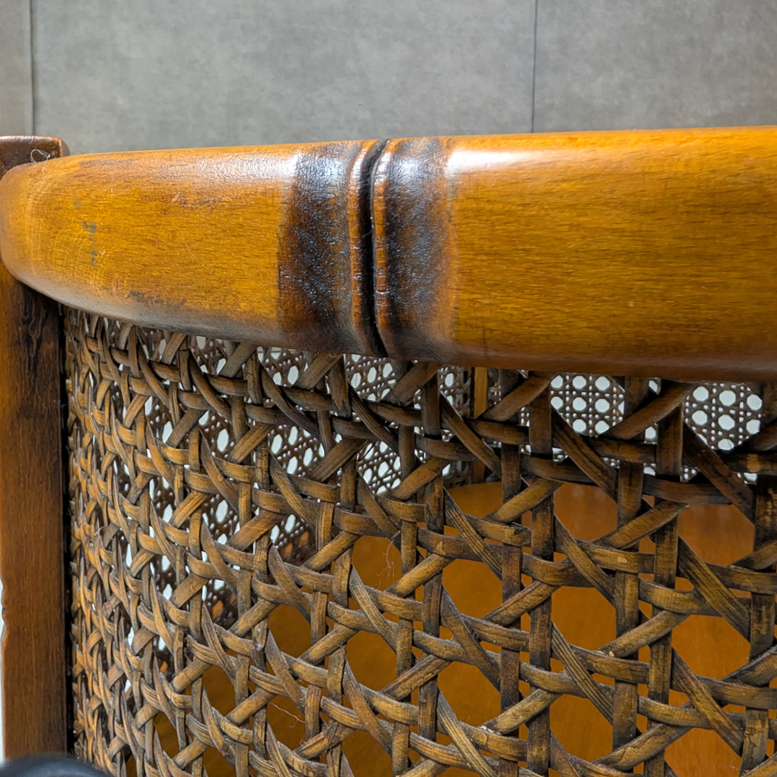 Mid Century Timber Rattan and Glass Oval Coffee Table