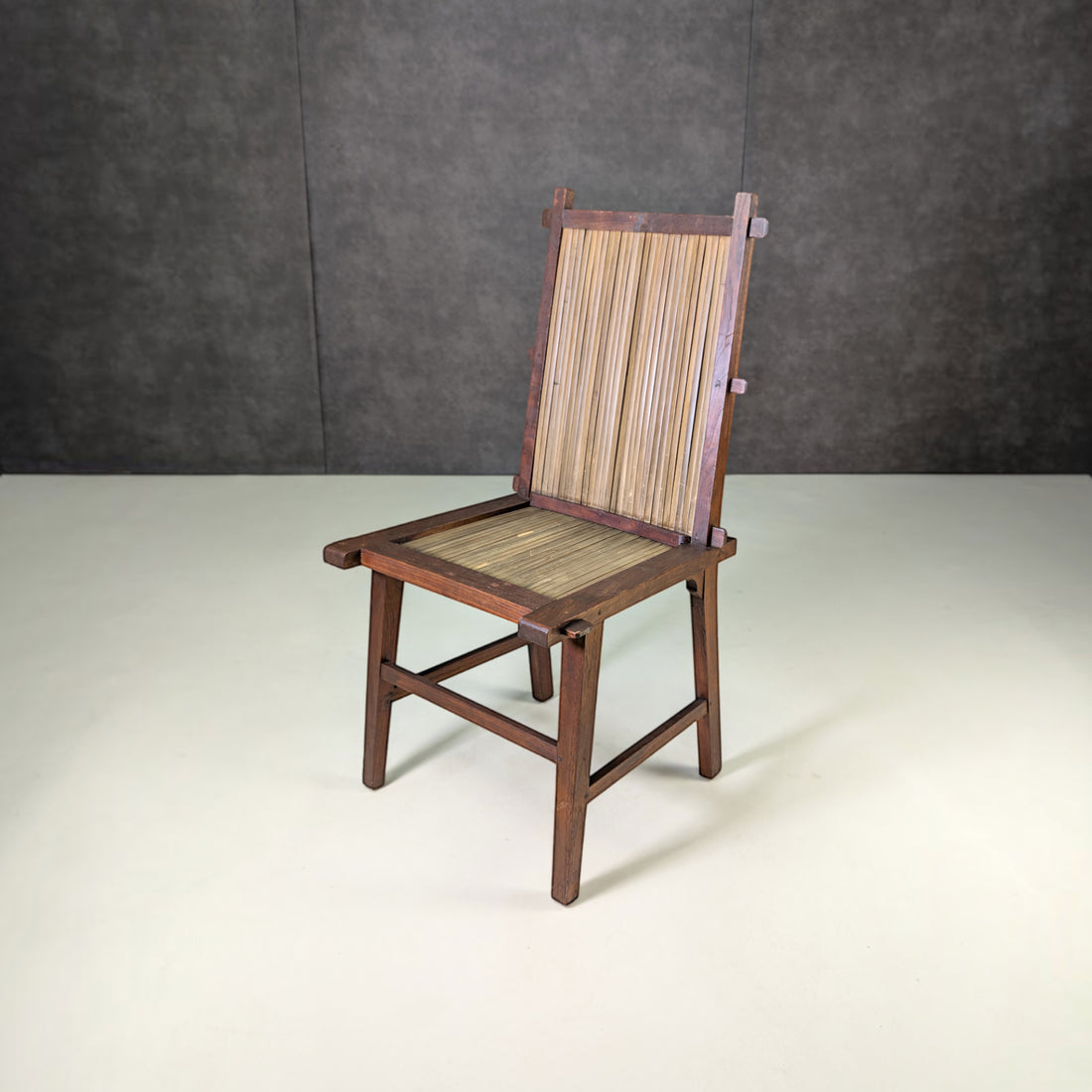 Mid Century Handmade Japanese Timber and Bamboo Slat Chair