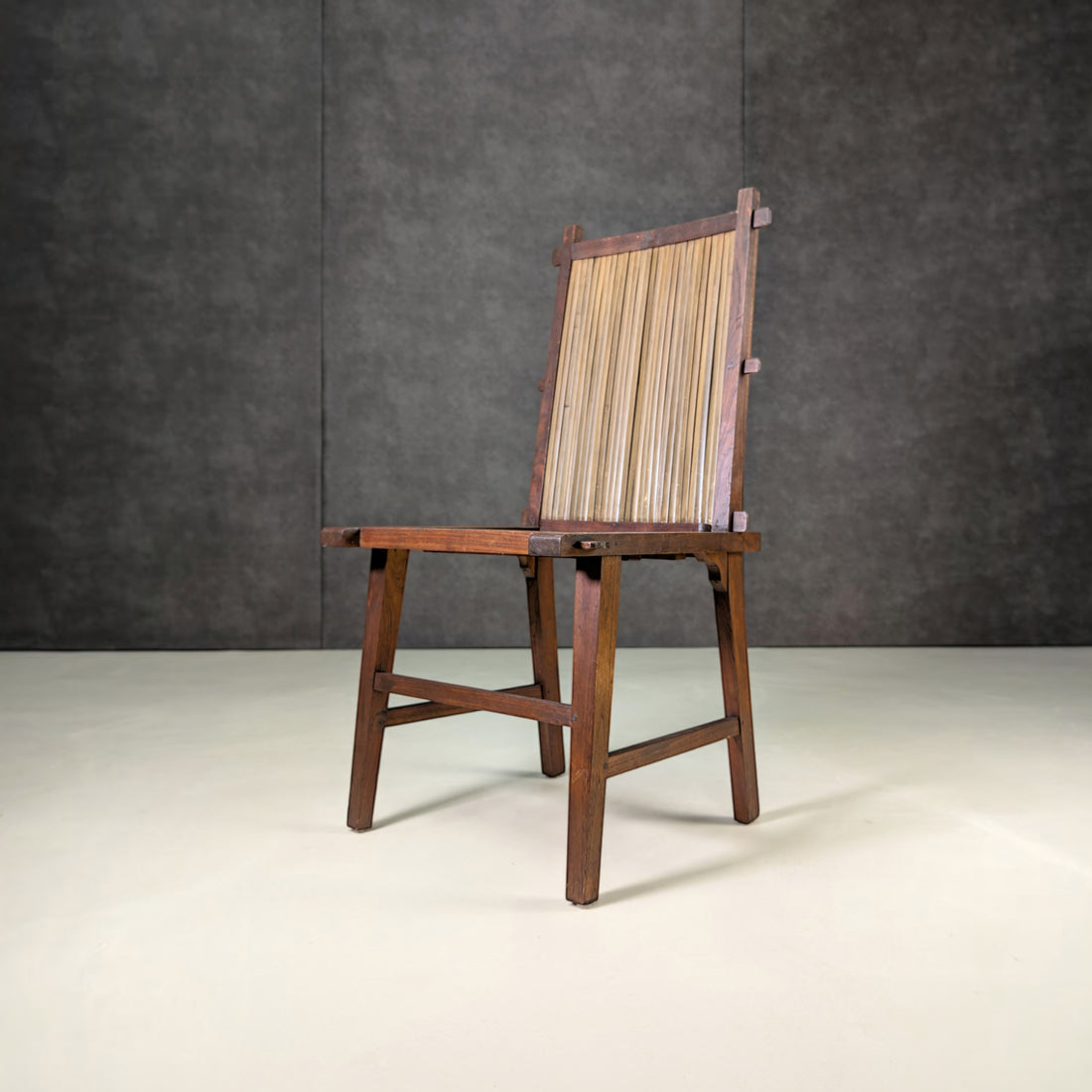 Mid Century Handmade Japanese Timber and Bamboo Slat Chair