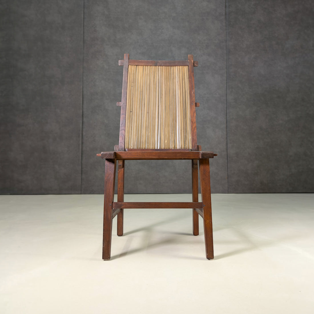 Mid Century Handmade Japanese Timber and Bamboo Slat Chair