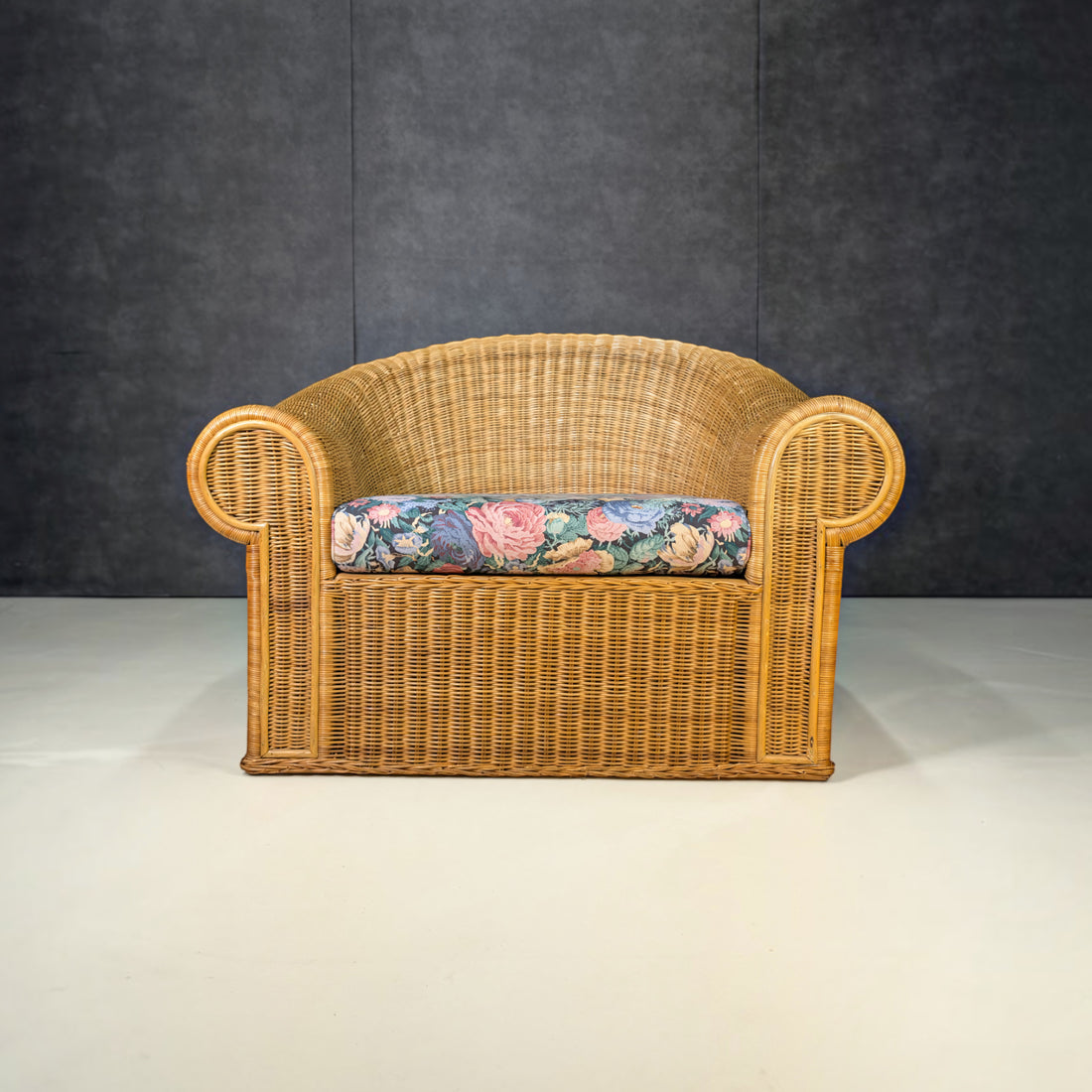 Circa 1980 Wicker Rattan Barrel Chair Commissioned in Thailand