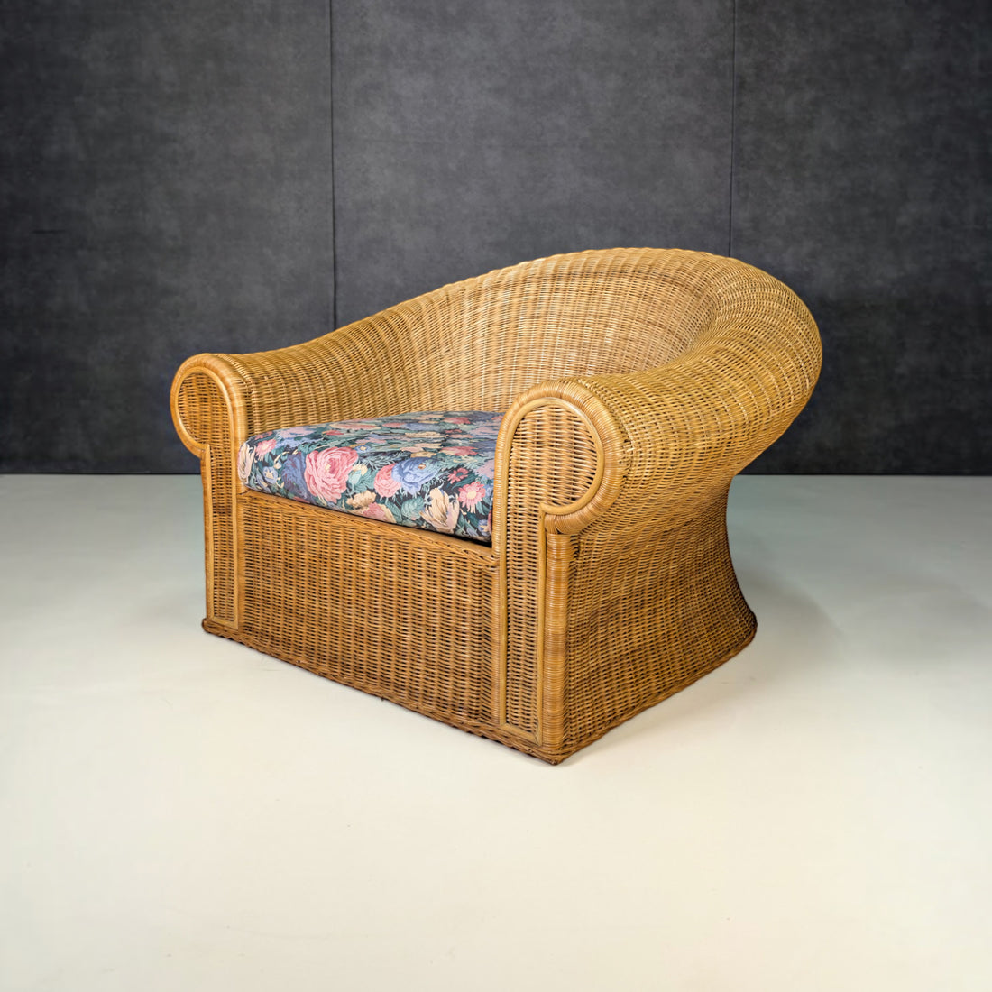 Circa 1980 Wicker Rattan Barrel Chair Commissioned in Thailand