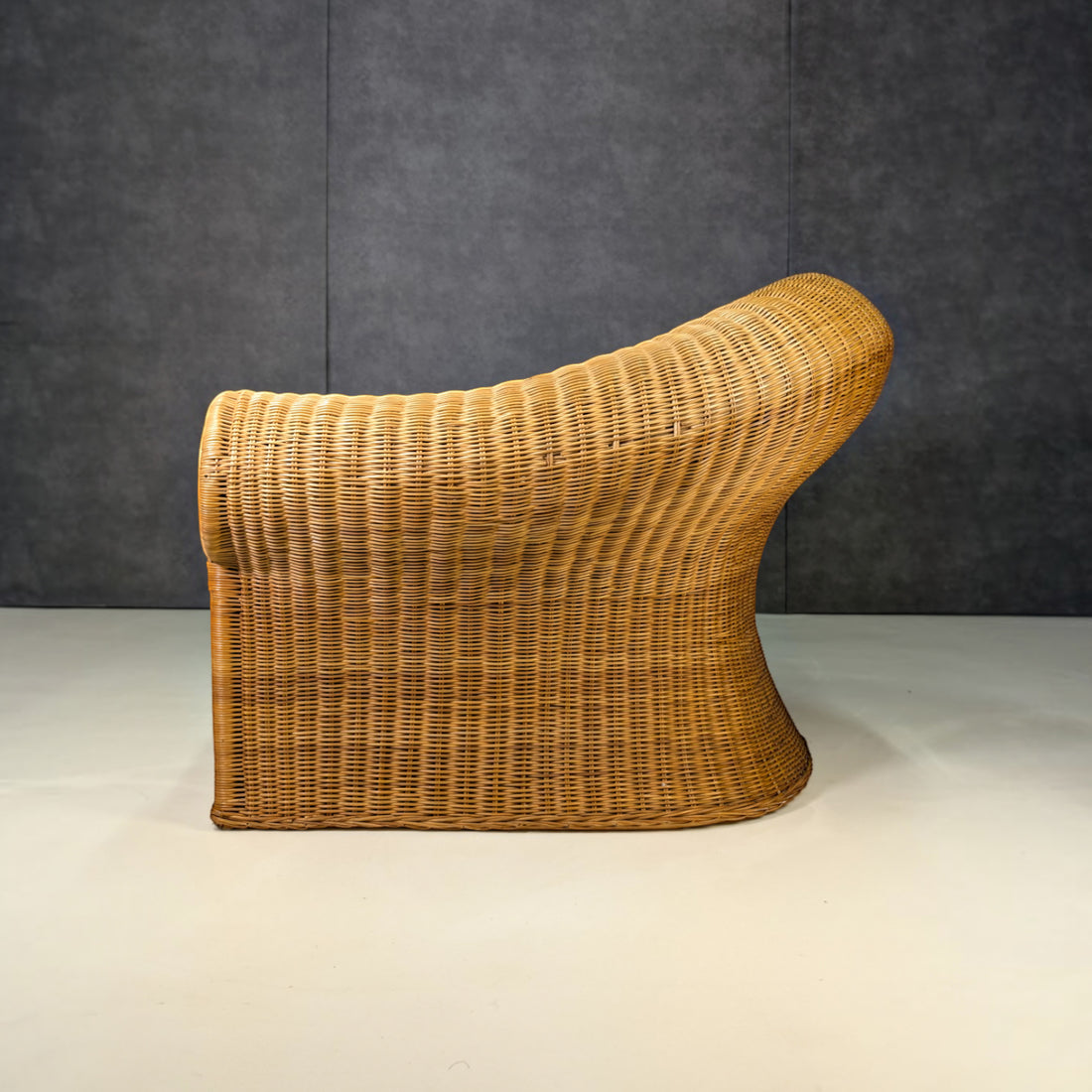 Circa 1980 Wicker Rattan Barrel Chair Commissioned in Thailand