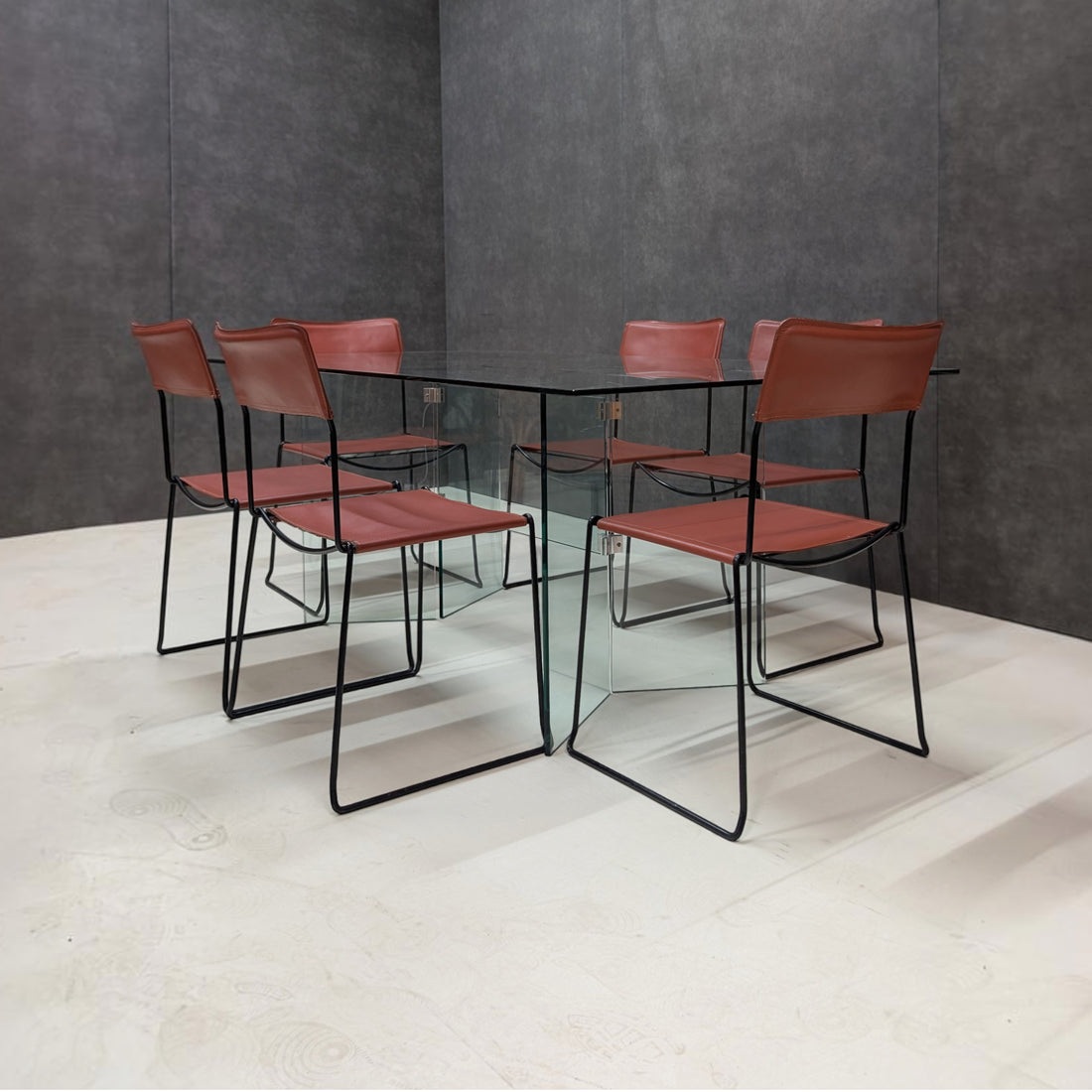 Giandomenico Belotti for Alias Six Chair Dining Setting with Glass Trestle Table
