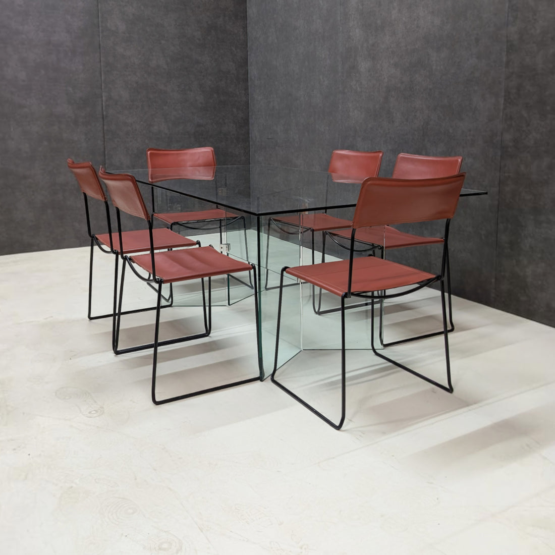 Giandomenico Belotti for Alias Six Chair Dining Setting with Glass Trestle Table