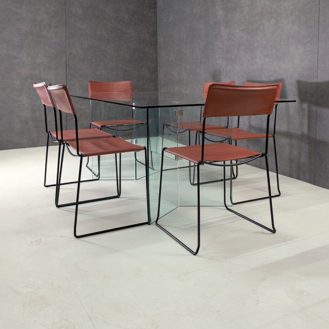 Giandomenico Belotti for Alias Six Chair Dining Setting with Glass Trestle Table